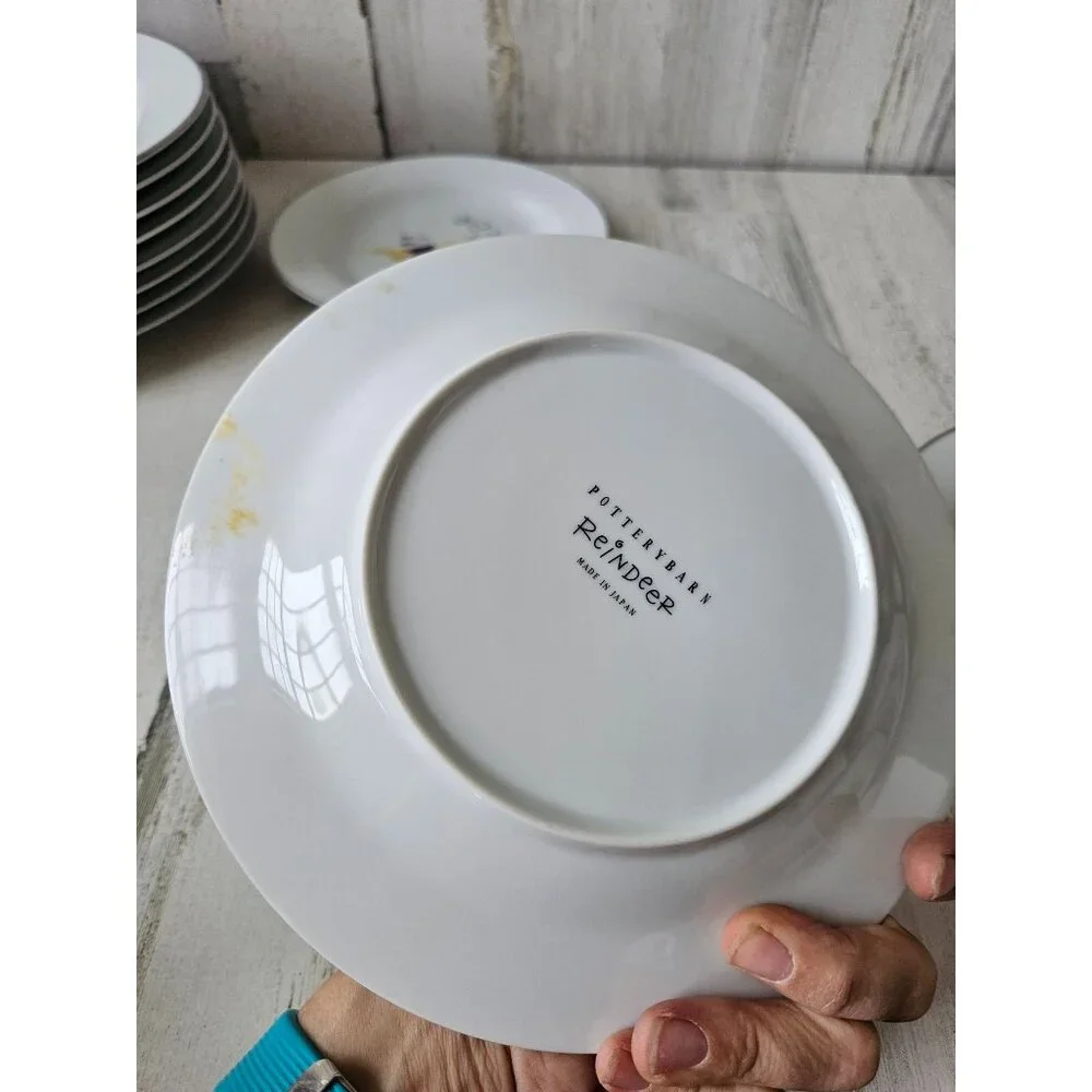 Pottery Barn‎ cupid reindeer salad plate Xmas bow 8.5